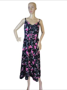 torrid Black Midi Challis Dress with Pink Floral Print